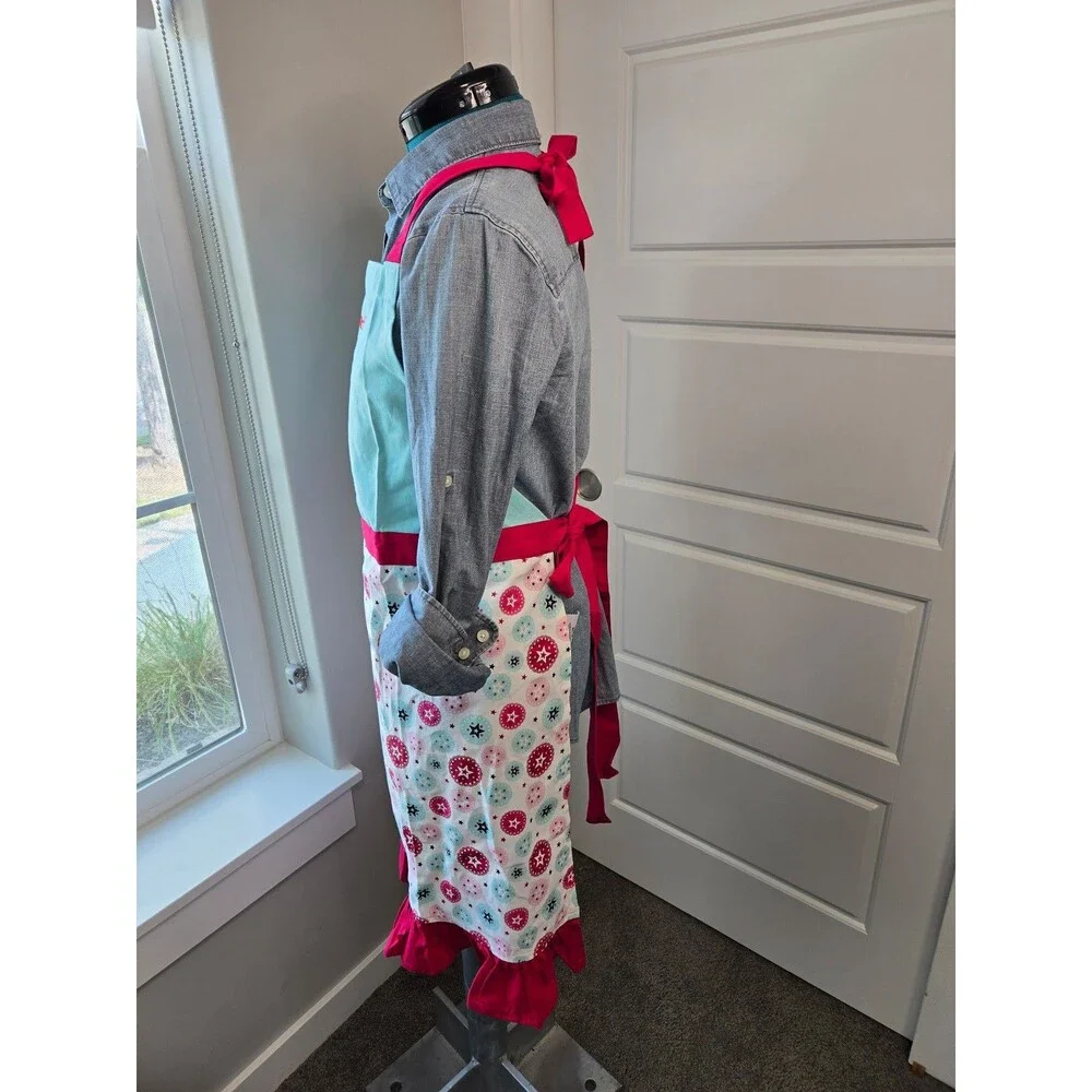 WILLIAMS SONOMA AMERICAN GIRL APRON OVEN MITT SET WOMEN OS TEAL RED KITCHEN 2015